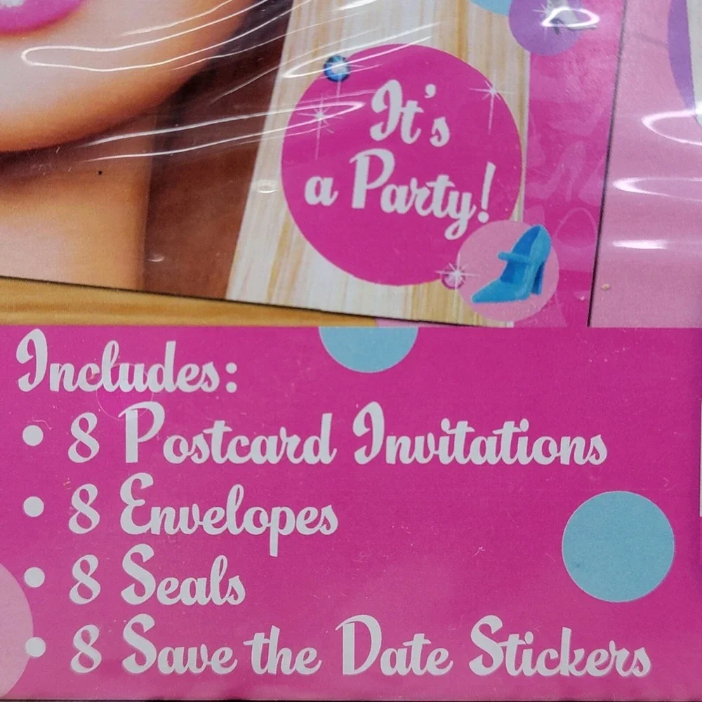 Barbie 8 Invitations Party Pack Envelopes Seals‎ Stickers Kids Birthday Fun